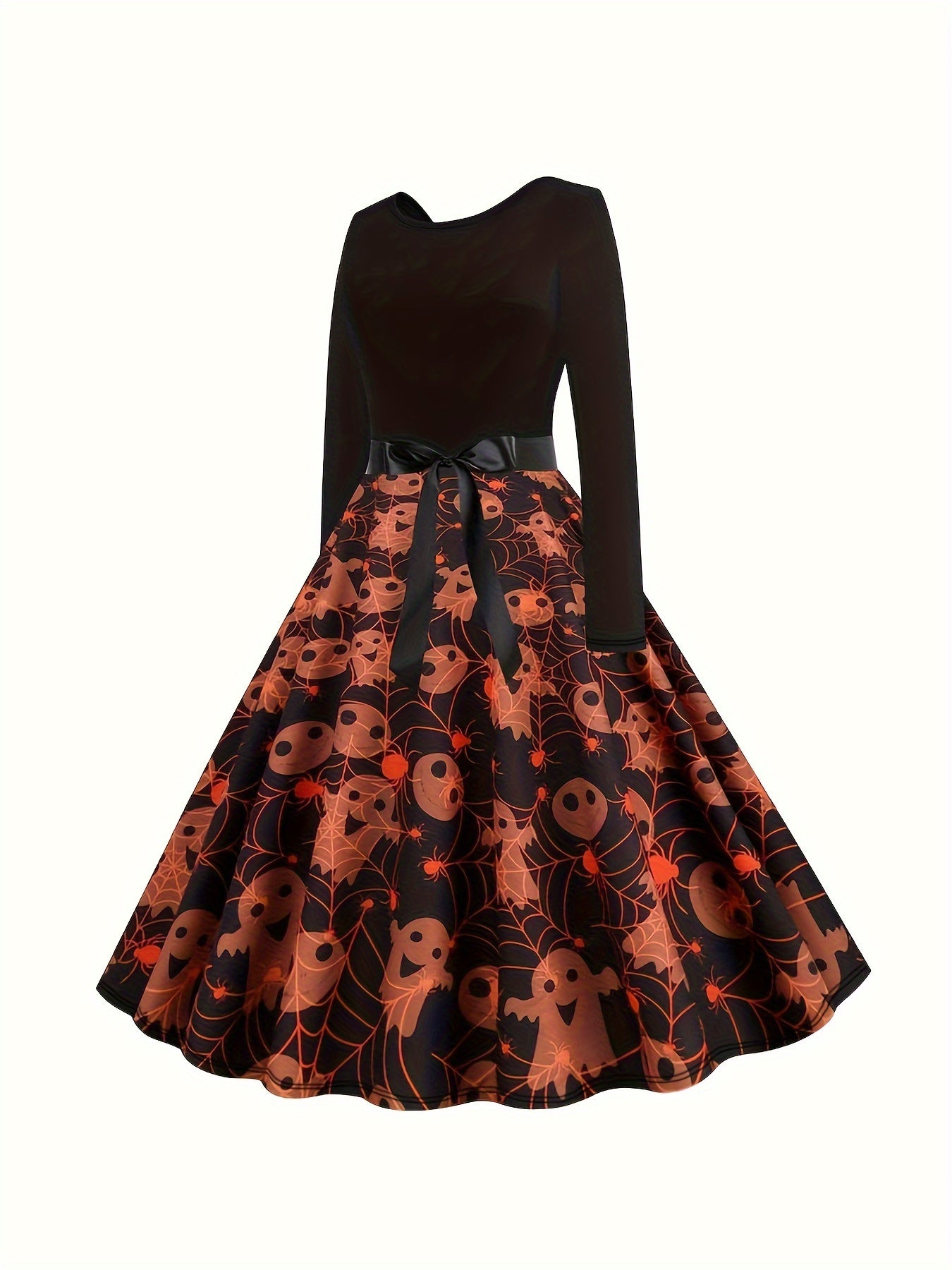  Colorblock Graphic Print Long Sleeve Dress