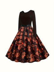  Colorblock Graphic Print Long Sleeve Dress