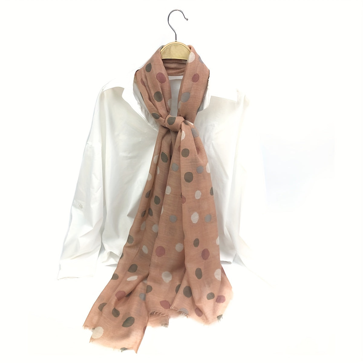 Polka Dot Print Scarf Warm Shawl Women Frayed Edge Head Wrap