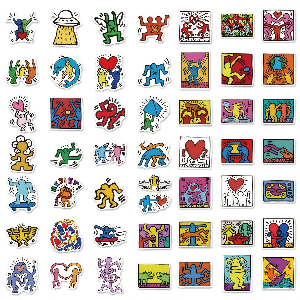 50sheets Skate Haring Sticker Waterproof Phone Case Decor Sticker
