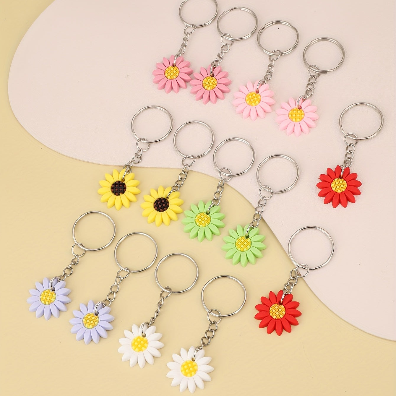 14pcs Flower Charm Keychain PVC Sun Flower Pendant Mother's Gift