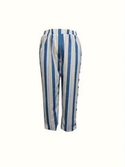  Striped Print Side Trousers With Pockets