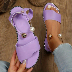 Women's Faux Pearl Ankle Strap Flat Sandals