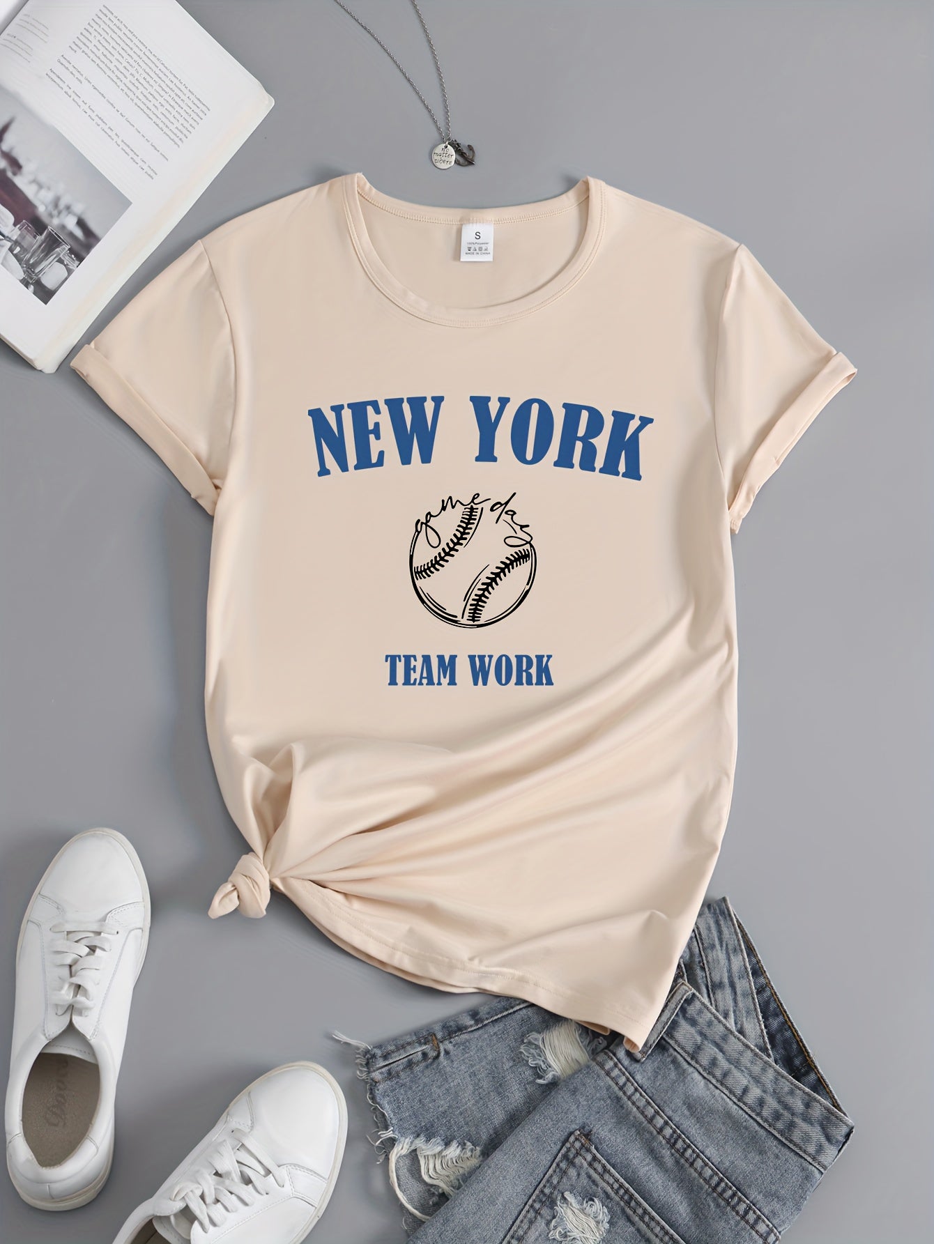 York Baseball Graphic Short Sleeve Sports T shirt Women's Activewear