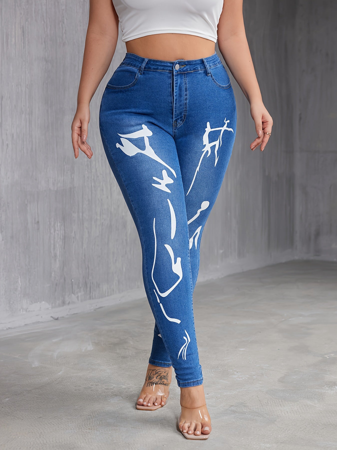  High Rise Skinny Jeans with Graphic Print