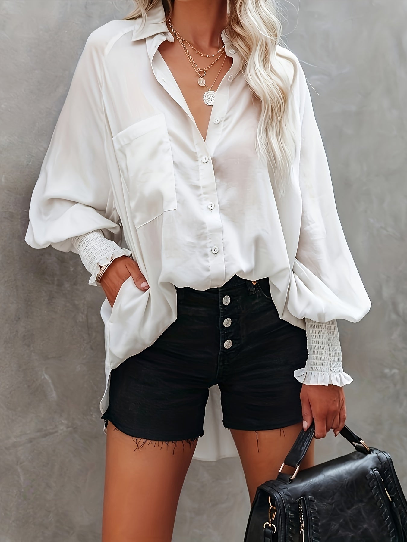  Stripe Print Long Sleeve Button Up Tunic Shirt Top