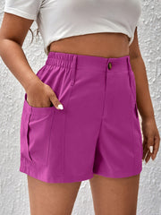Women's Plus Solid High Rise Cargo Shorts Loose Fit
