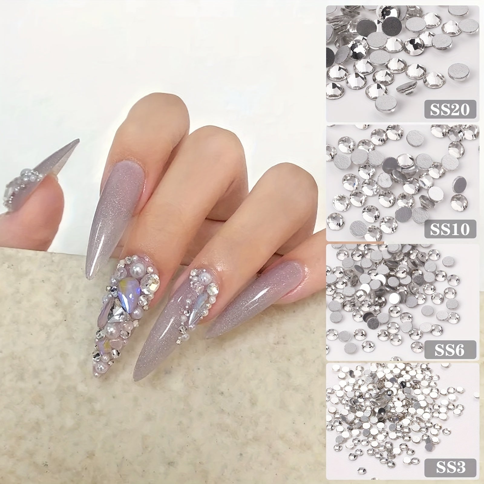 1440Pcs Rhinestones Nail Art Round Crystals Strass Glass Nail Charms