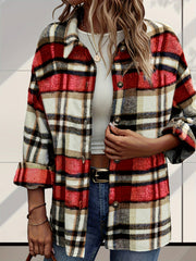  Plaid Long Sleeve Button Up Tunic Top