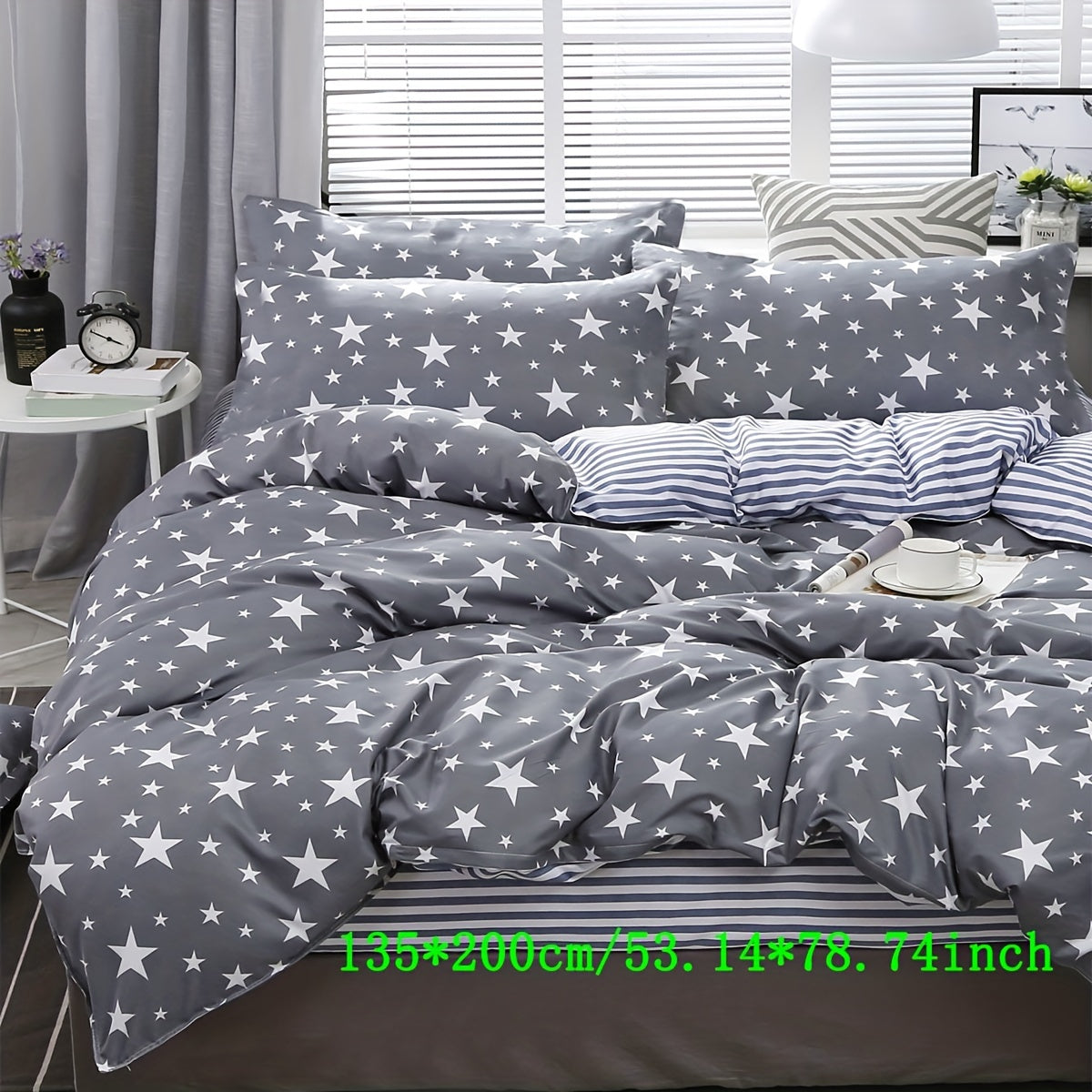 3pcs Star Print Duvet Cover Set Soft Microfiber Bedding 2 Pillowcase