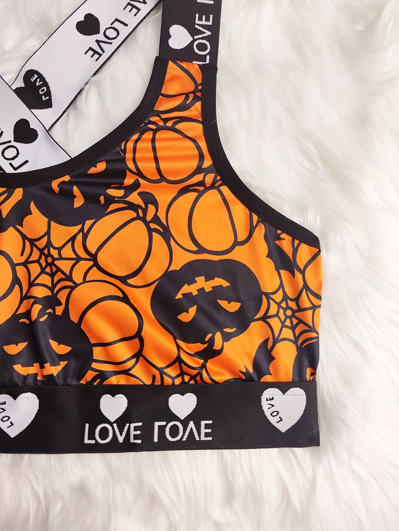  Gothic Bra Women's Pumpkin Print Crisscross Back Bra