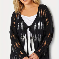  Sexy Cardigan Women's Plus Hollow Out Knit Long Cardigan