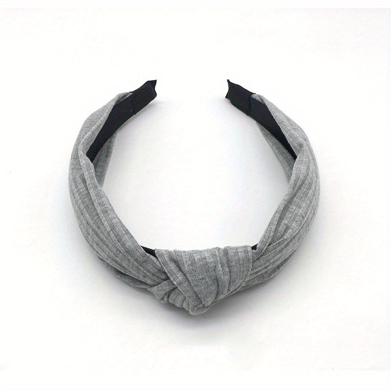 Cross Knotted Ribbed Headband Wide Fabric Headdress Solid Hair Band