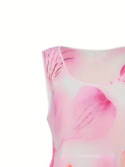 Plus Floral Print Tank Dress with Pockets