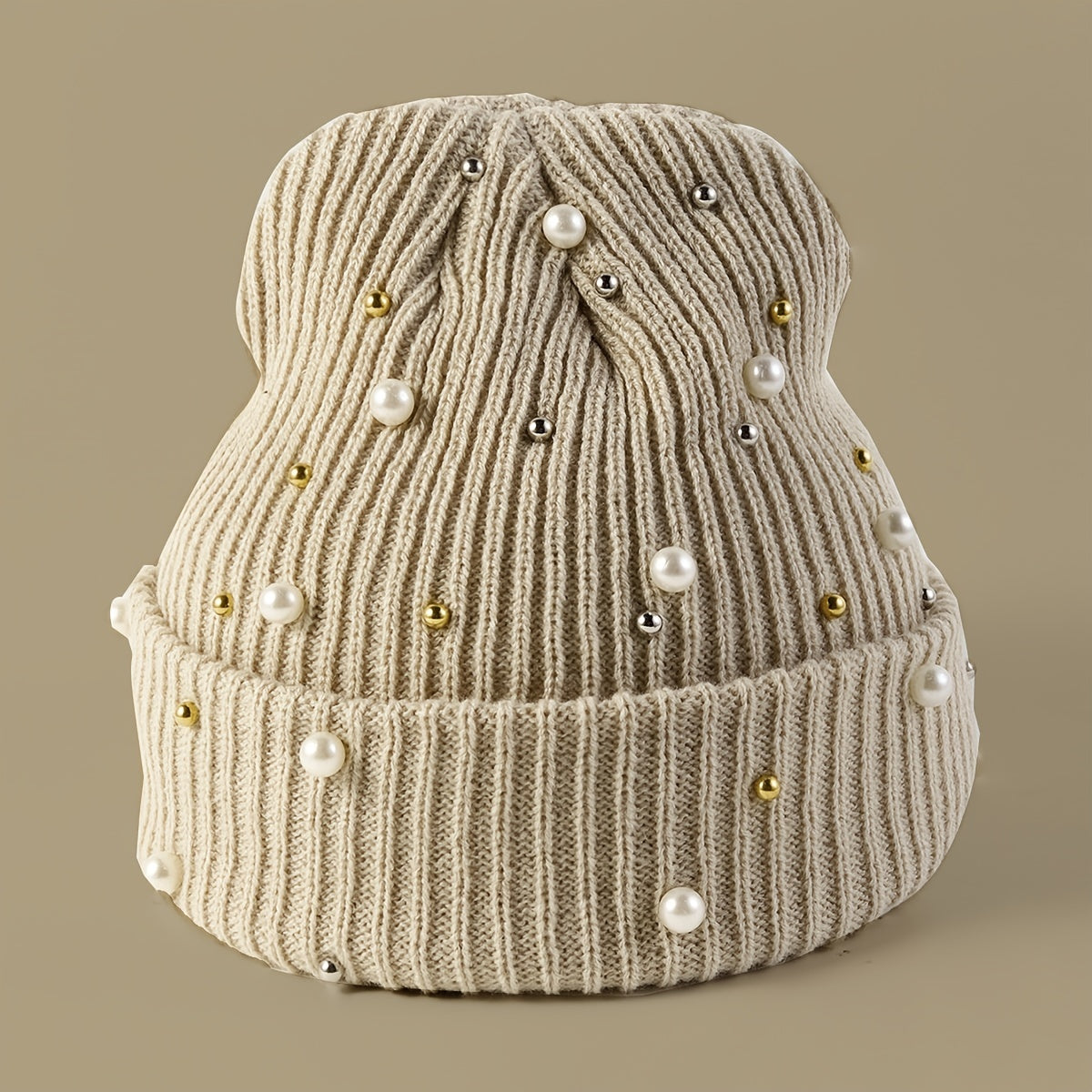 Faux Pearl Beanie Hat Classic Winter Warm Knitted Hat For Women
