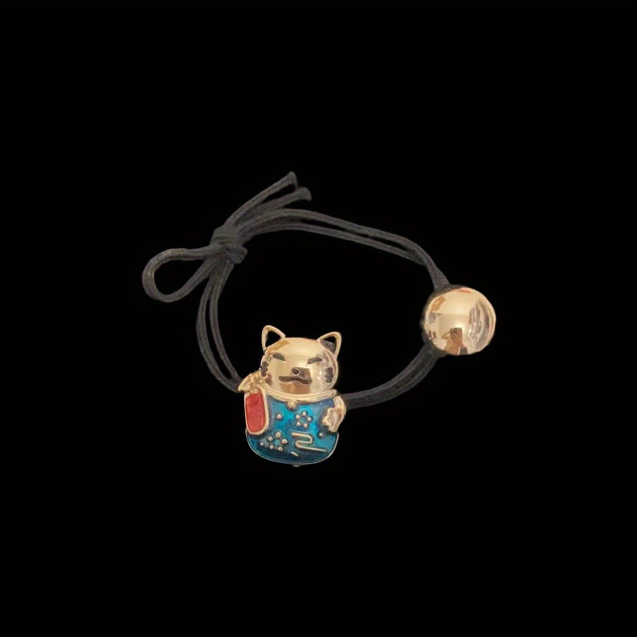 Lucky Cat Rubber Band Golden Beads Hair Ring Hair Rope Hair Accessorie