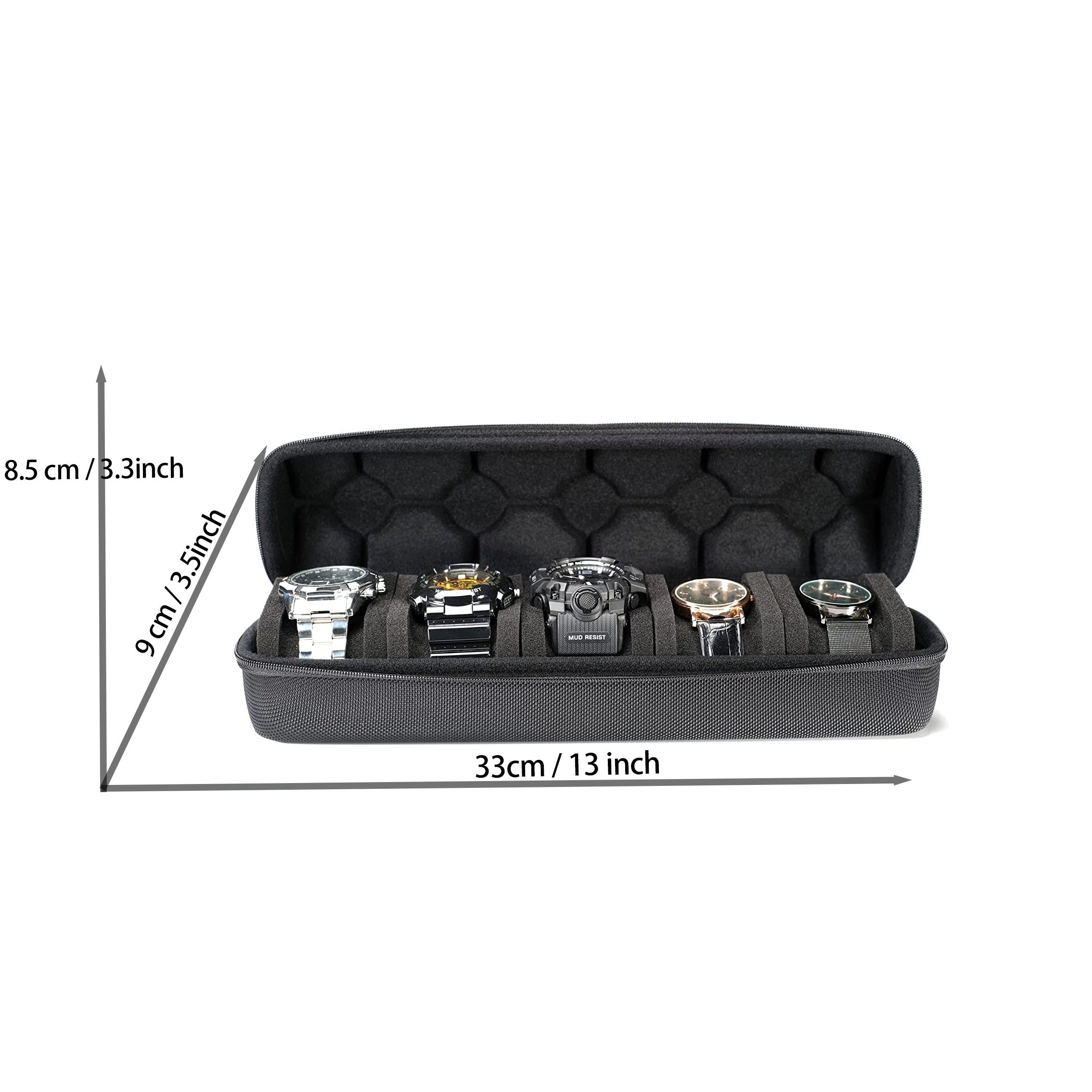5 Slots Hard Watch Travel Case with Anti-move Watch Pillow