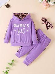 3pcs Baby Girls Hoodie Set Leopard Print Sweatshirt Pants Headband