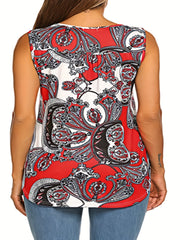  Paisley Print Ruched Tank Top