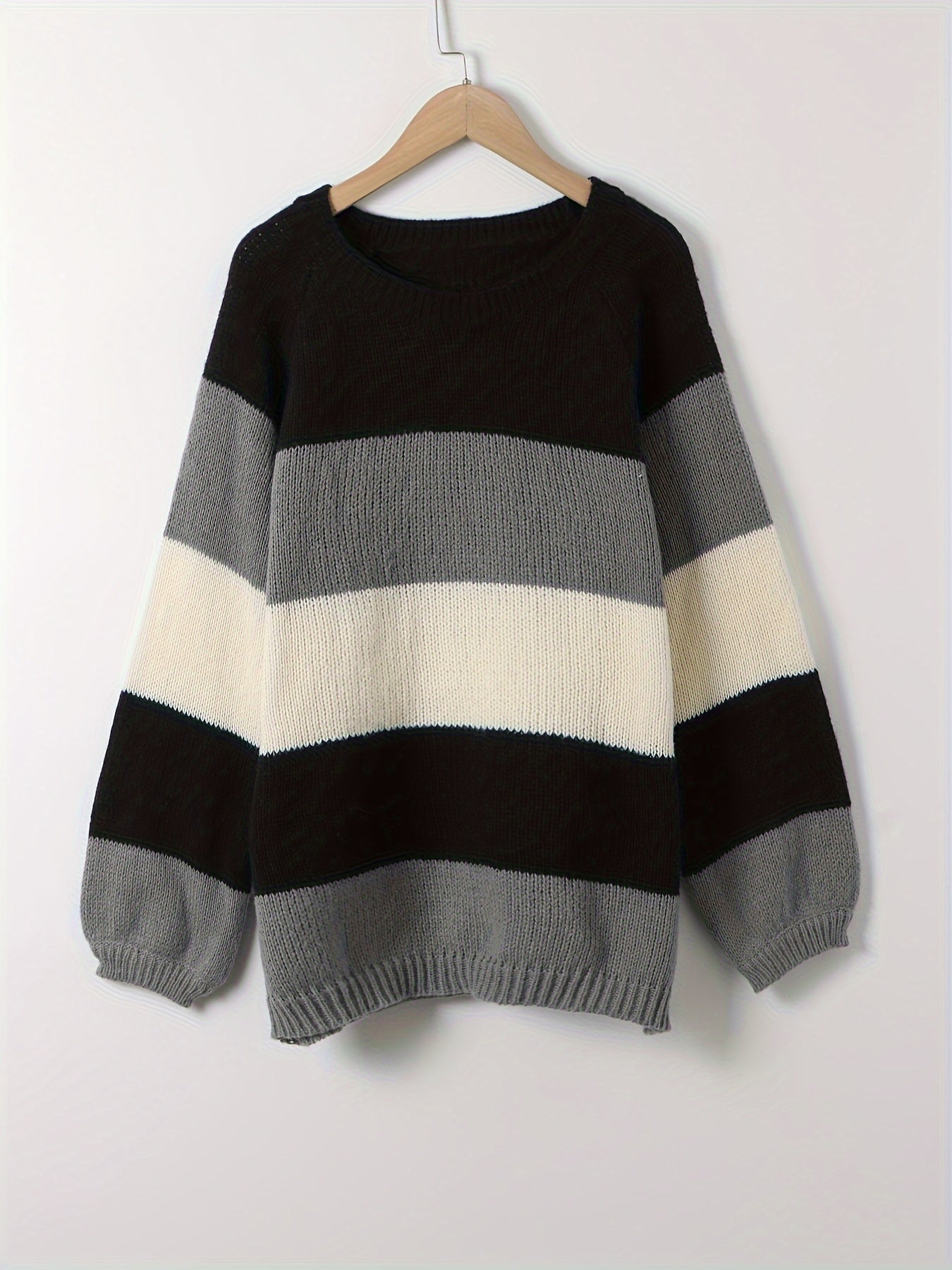  Colorblock Sweater Round Neck Jumper