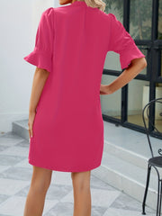  Casual Dress Solid Puff Sleeve Notched Neck Mini Dress