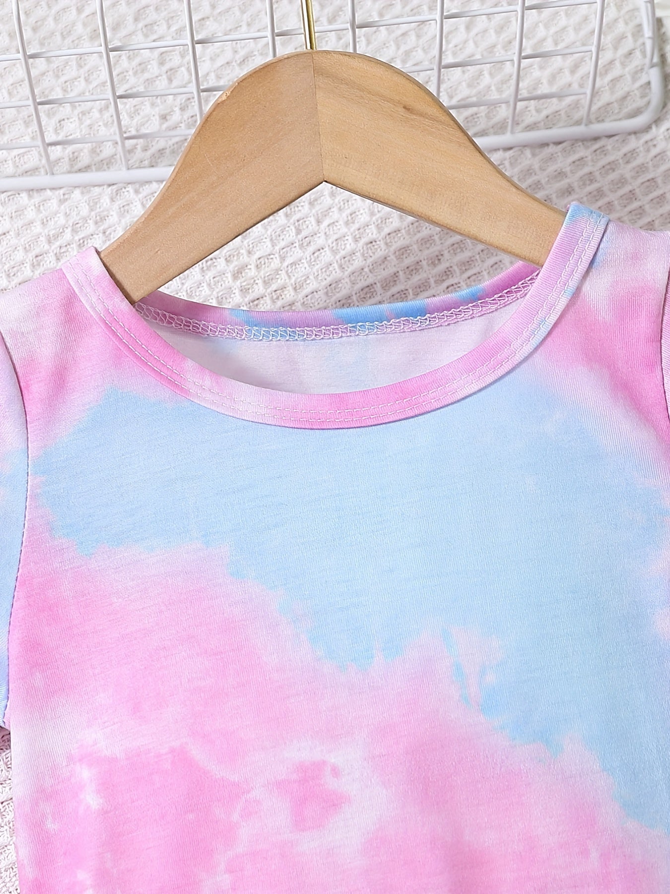 Girls Tie Dye Stretch Dress Short Sleeve Kids Summer Clothes