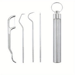 Stainless Steel Toothpick Set Dental Floss Tooth Remover Key Chain Cylinder