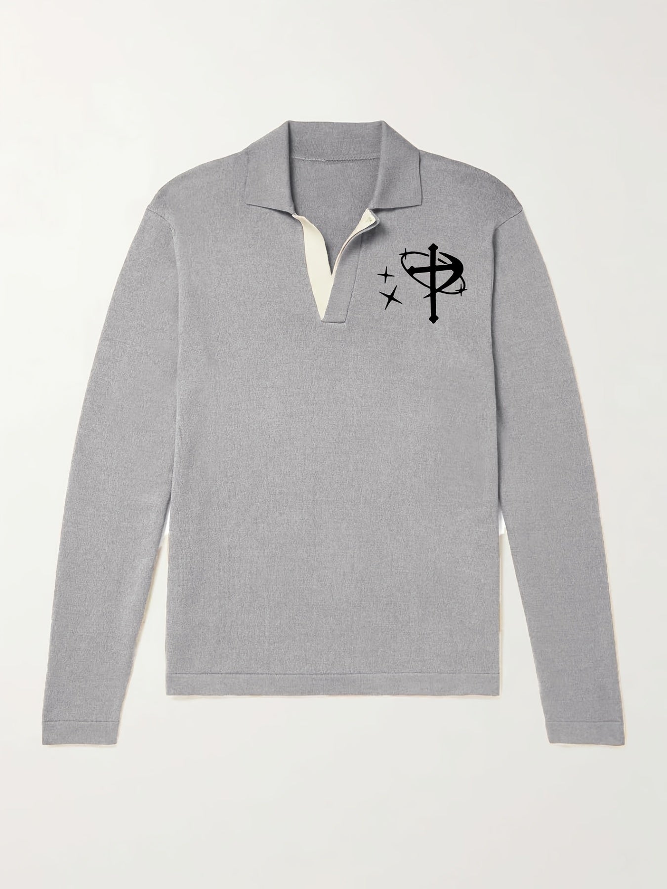Men's Star & Cross Pattern Knit Polo Shirt Stretch V Neck Sweater