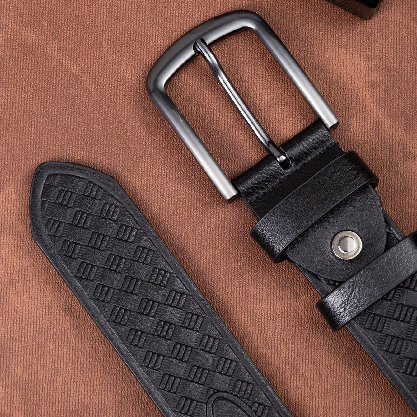 Men's Diamond Pattern Dress Belt Alloy Buckle PU Uniform Accessories