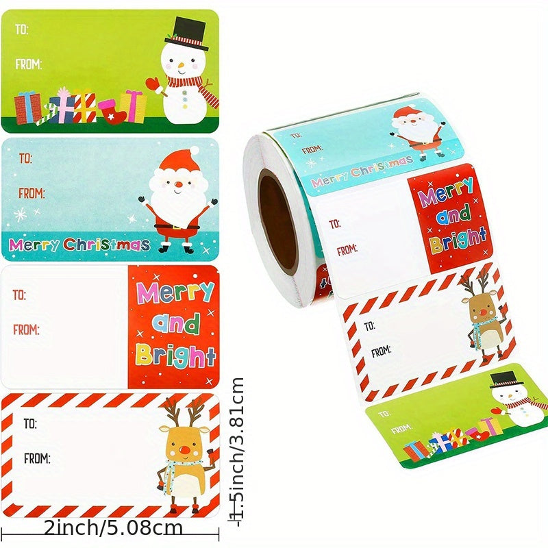500pcs Cartoon Santa Claus Snowman Christmas Stickers Roll