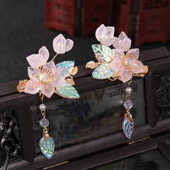 Hanfu Headdress Hairpin Flowers Leaves Faux Pearl Tassels Ancient Style