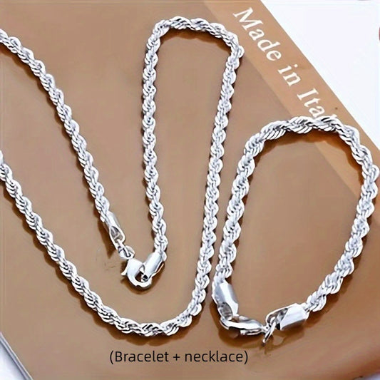 4mm Silvery Twist Rope Bracelet Necklace For Men