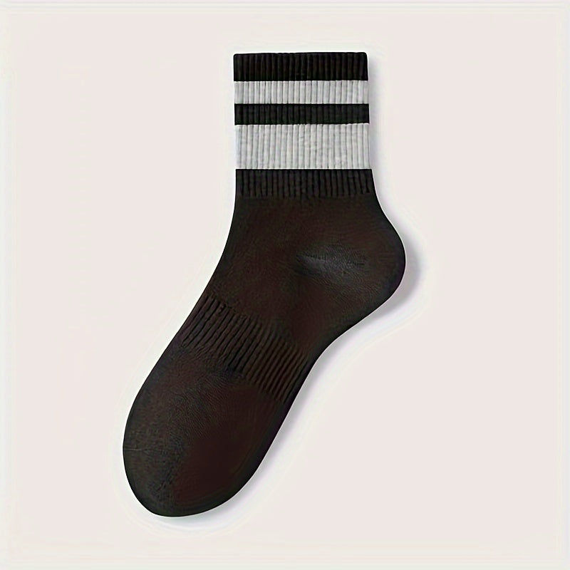 8 Pairs Striped Crew Socks Comfy & Breathable Women's Stockings