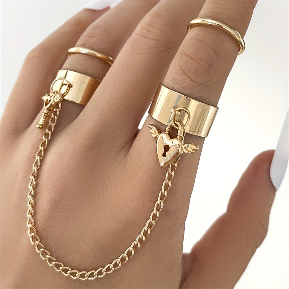 Tassel Ring Lock And Key Pendants Linked Chain Party Accessory