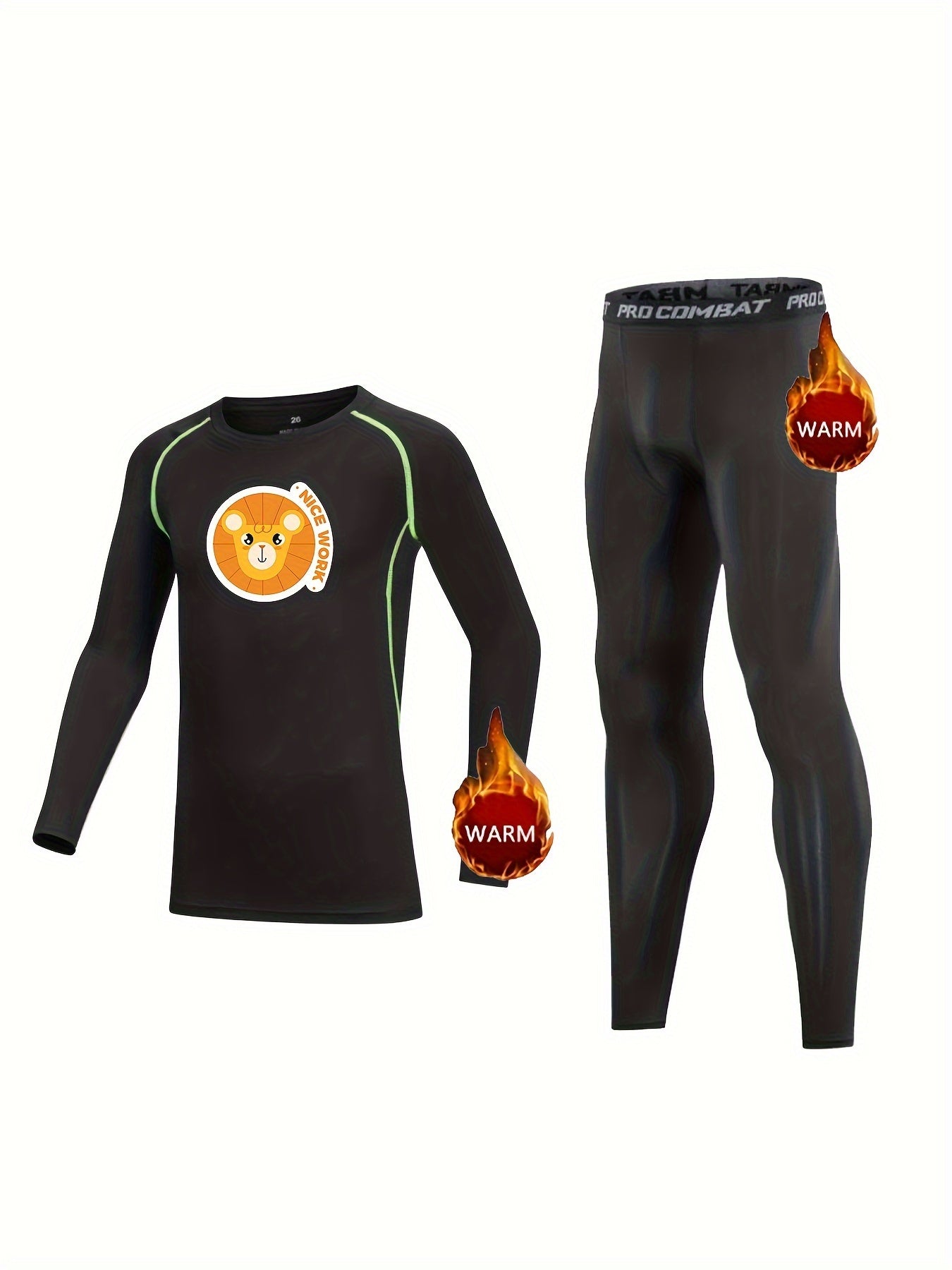 2pcs Kids Compression Fleece Sets Crew Neck Pullover Matching Pants
