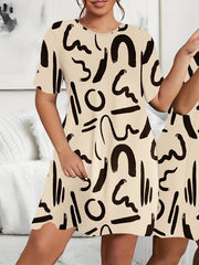  Geometric Print Short Sleeve Stretch Dress