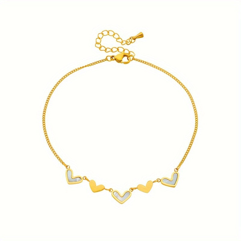 Stainless Steel Heart Pendant Bracelet Golden Anklet
