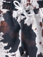 Boys Swim Trunks Cow Pattern Print Elastic Waist Beach Pants