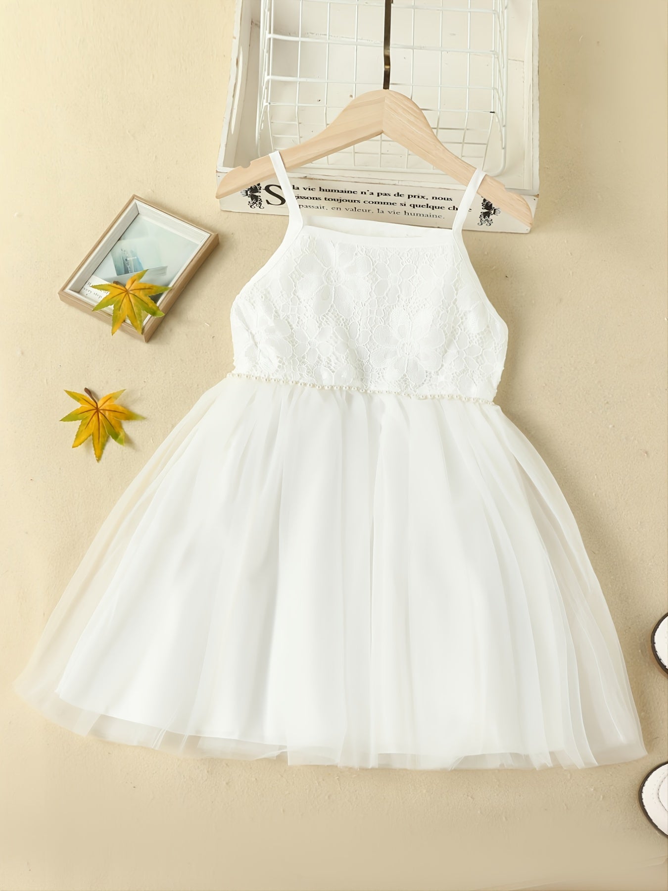 Girls' Solid Lace Patchwork Mesh Dress