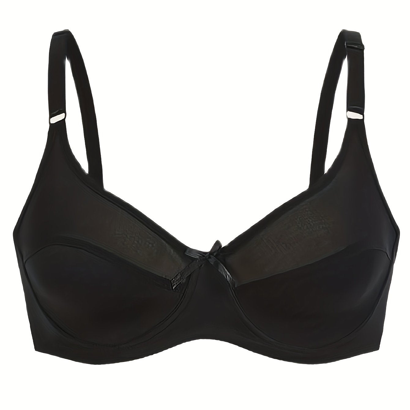  Contrast Mesh Underwire Non Padded Bow Front Bra