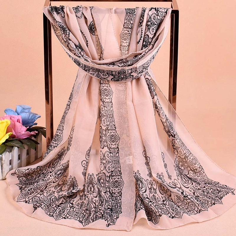 Chiffon Print Silk Scarf Classic Fall Winter Scarf Warm Soft Scarf
