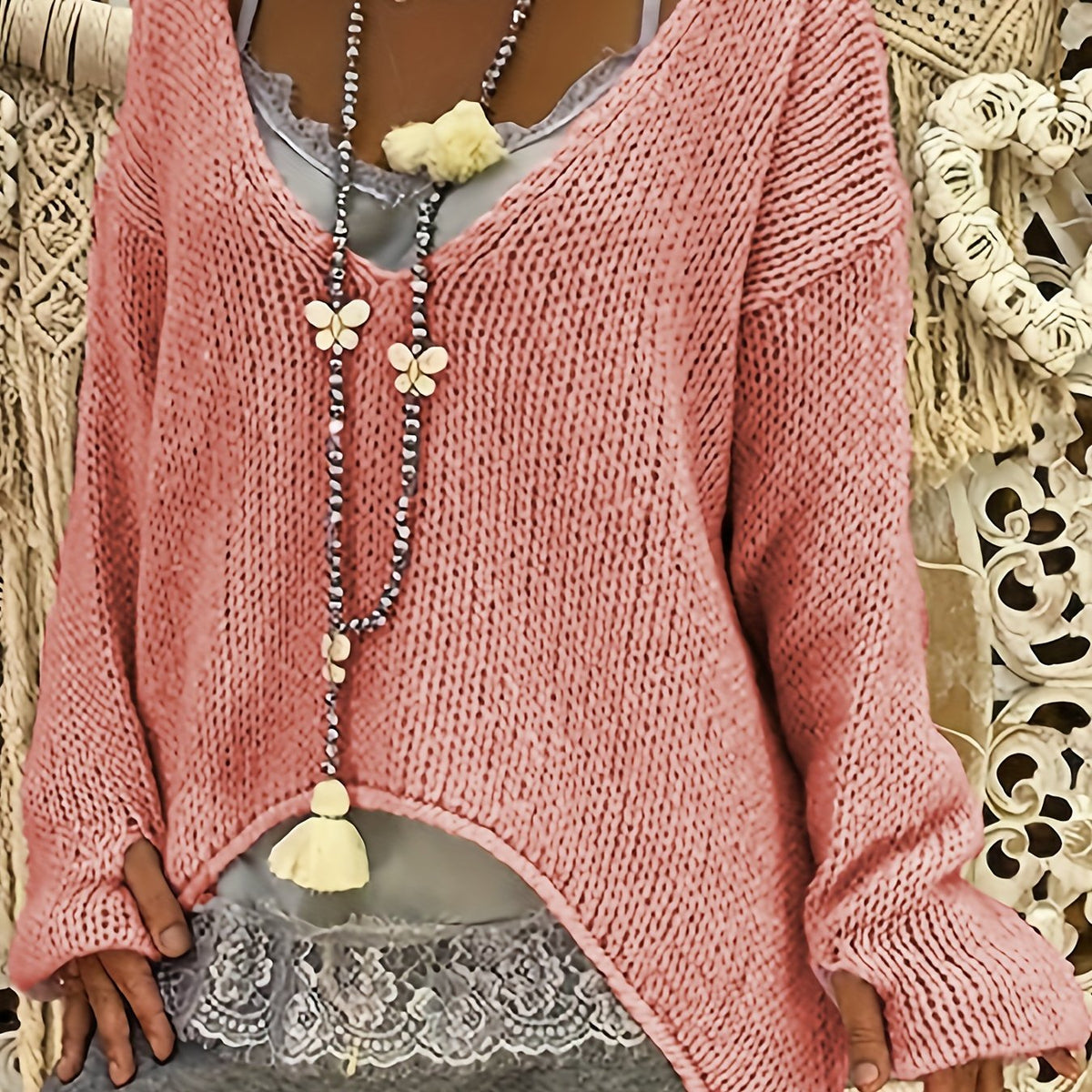  Casual Sweater Women's Solid V Neck Jumper
