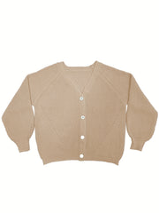  Solid V Neck Button Cardigan