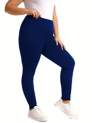 High Rise Solid Leggings Plus Size Women's High Stretch Skinny Pants