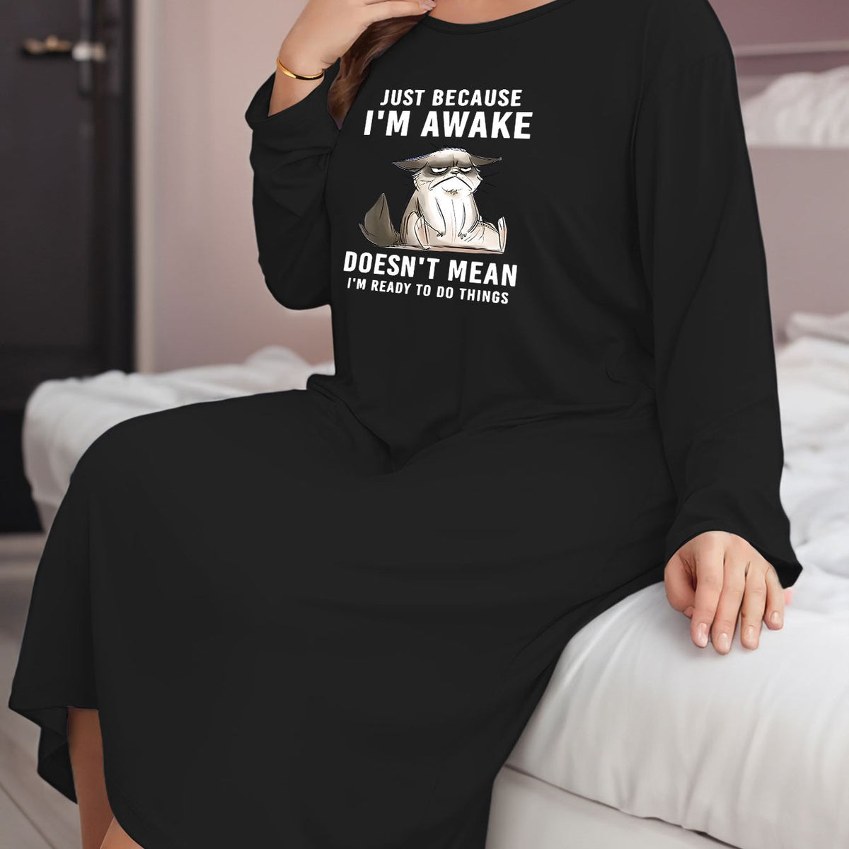  Casual Lounge Dress Women's Animal & Letter Print Nightdress