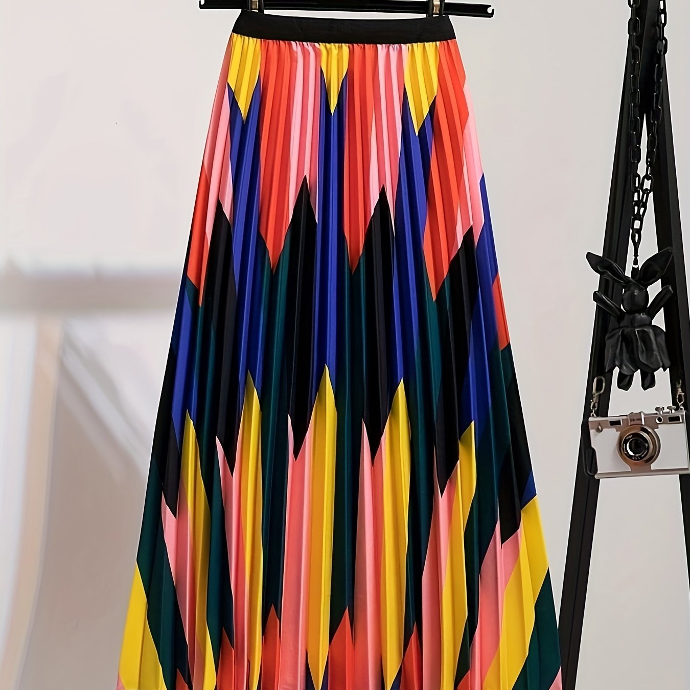  Chevron Print Elastic Waist Maxi Skirt
