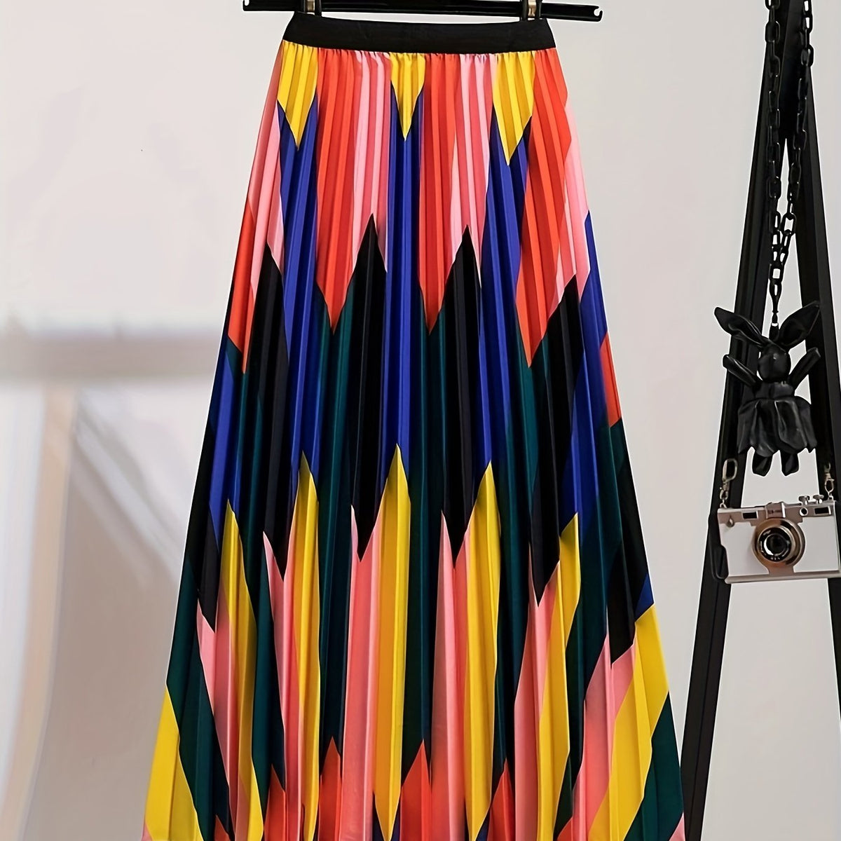  Chevron Print Elastic Waist Maxi Skirt