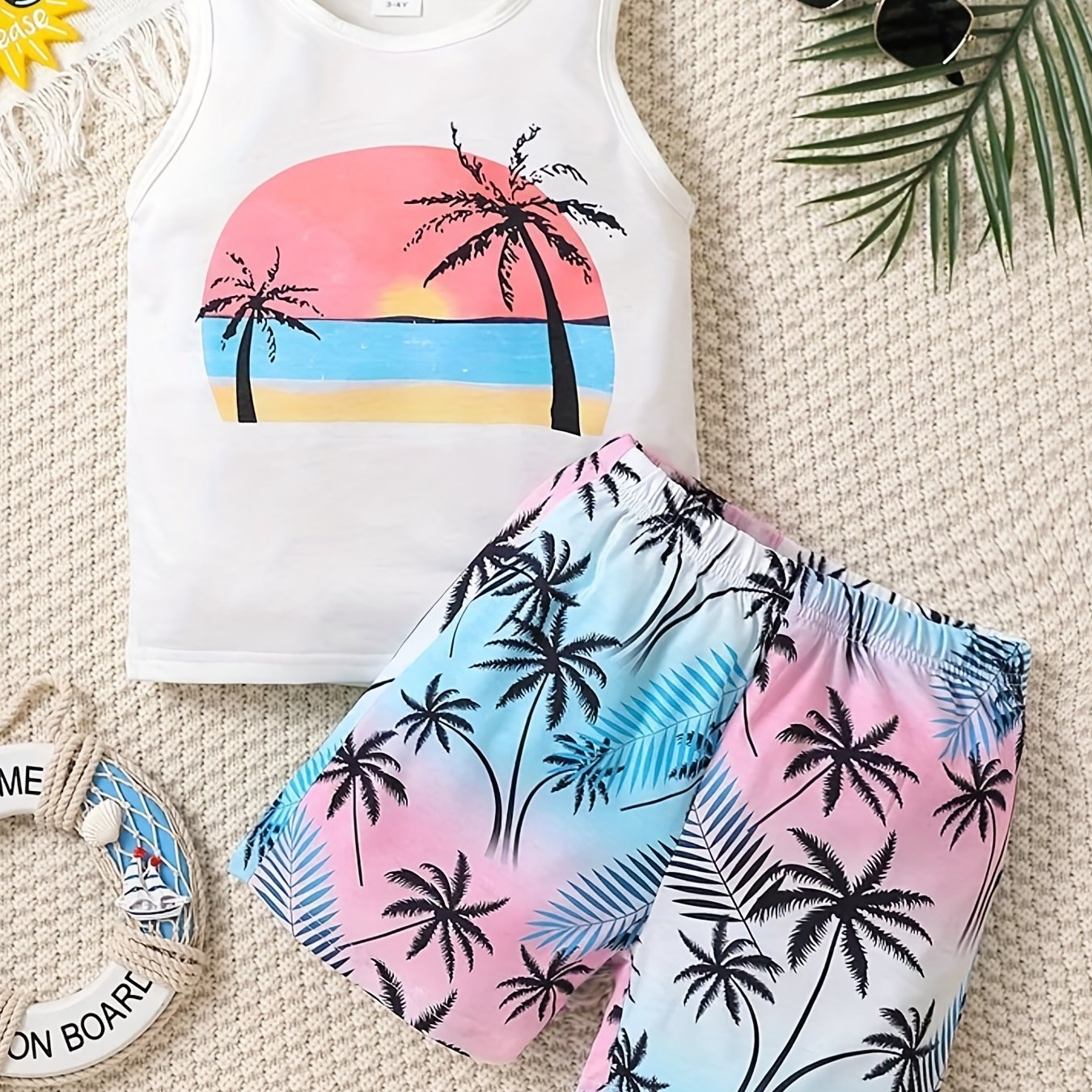 Boys Coconut Trees Tank Top & Shorts Set