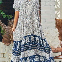  Ditsy Print Puff Sleeve Maxi Dress