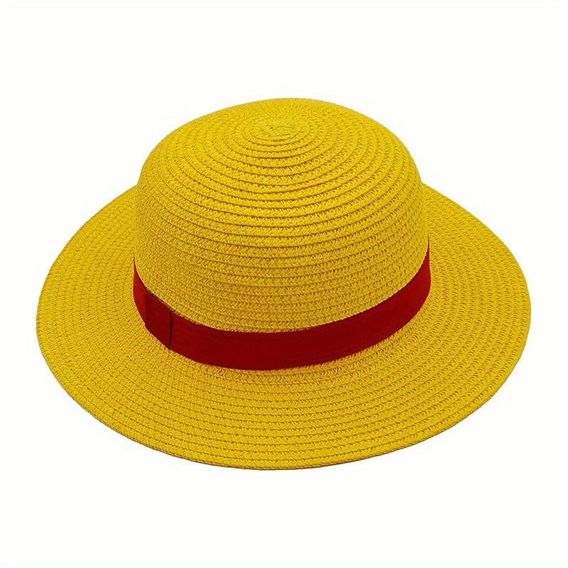 Yellow Nautical Straw Hat Summer Sun Hat Women Cosplay Fedora